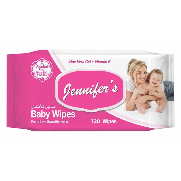Jennifer's Alcohol Free Baby Wipes For Sensitive Skin With Aloevera & Vitamin E 120's, Pack of 6's - Easy Pharmacy LLC