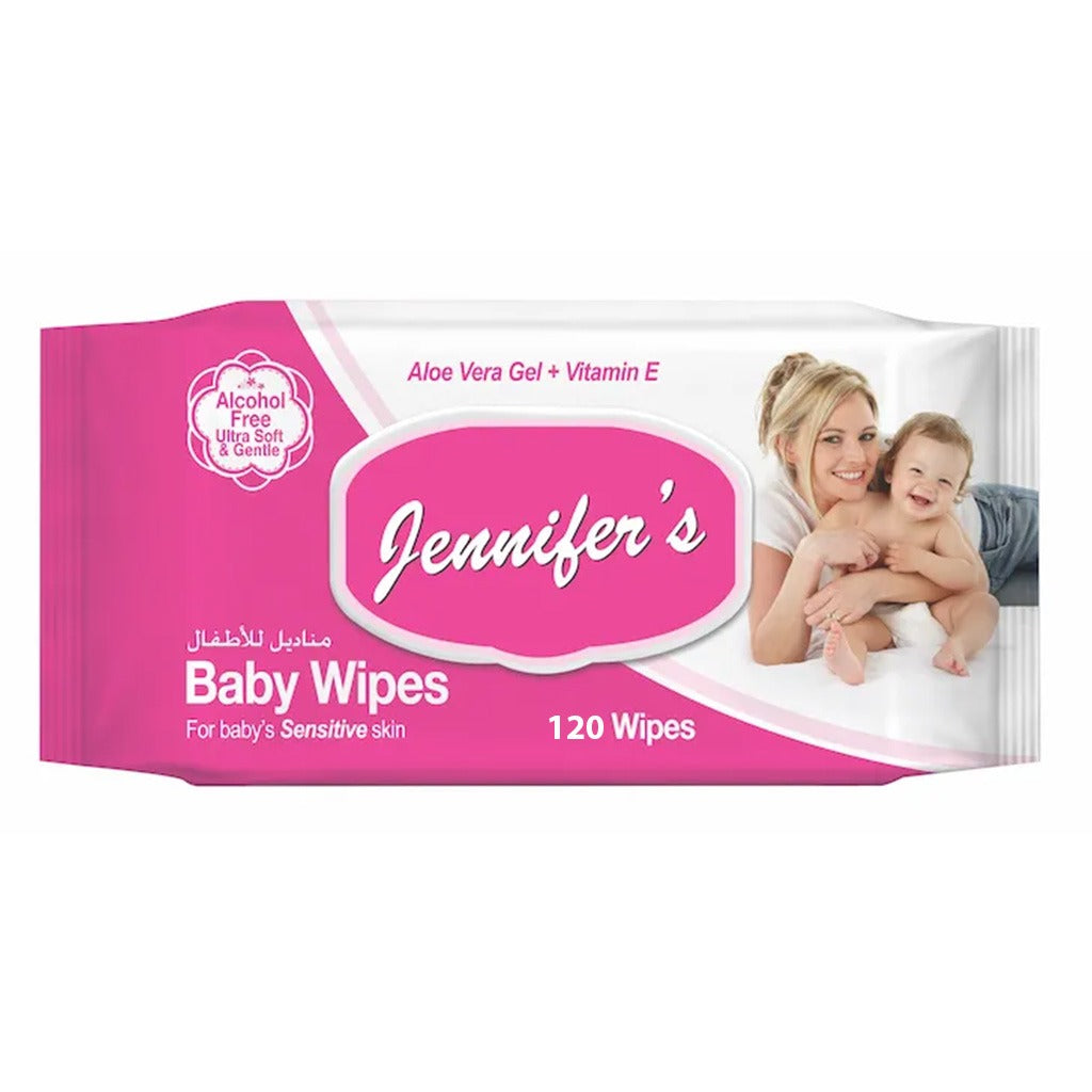 Jennifer's Alcohol Free Baby Wipes For Sensitive Skin With Aloevera & Vitamin E 120's, Pack of 12's - Easy Pharmacy LLC