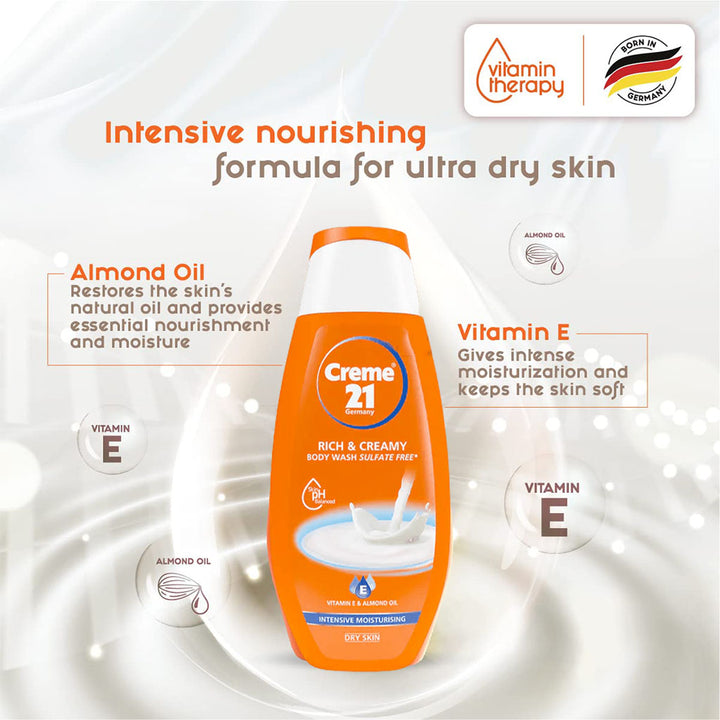 Creme 21 Intensive Moisturizing Rich & Creamy Sulfate-Free Body Wash For Dry Skin 250ml - Easy Pharmacy LLC