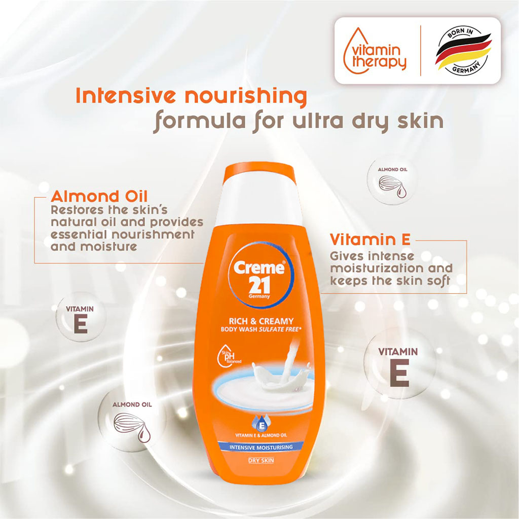 Creme 21 Intensive Moisturizing Rich & Creamy Sulfate-Free Body Wash For Dry Skin, Value Pack of 2 x 250ml - Easy Pharmacy LLC