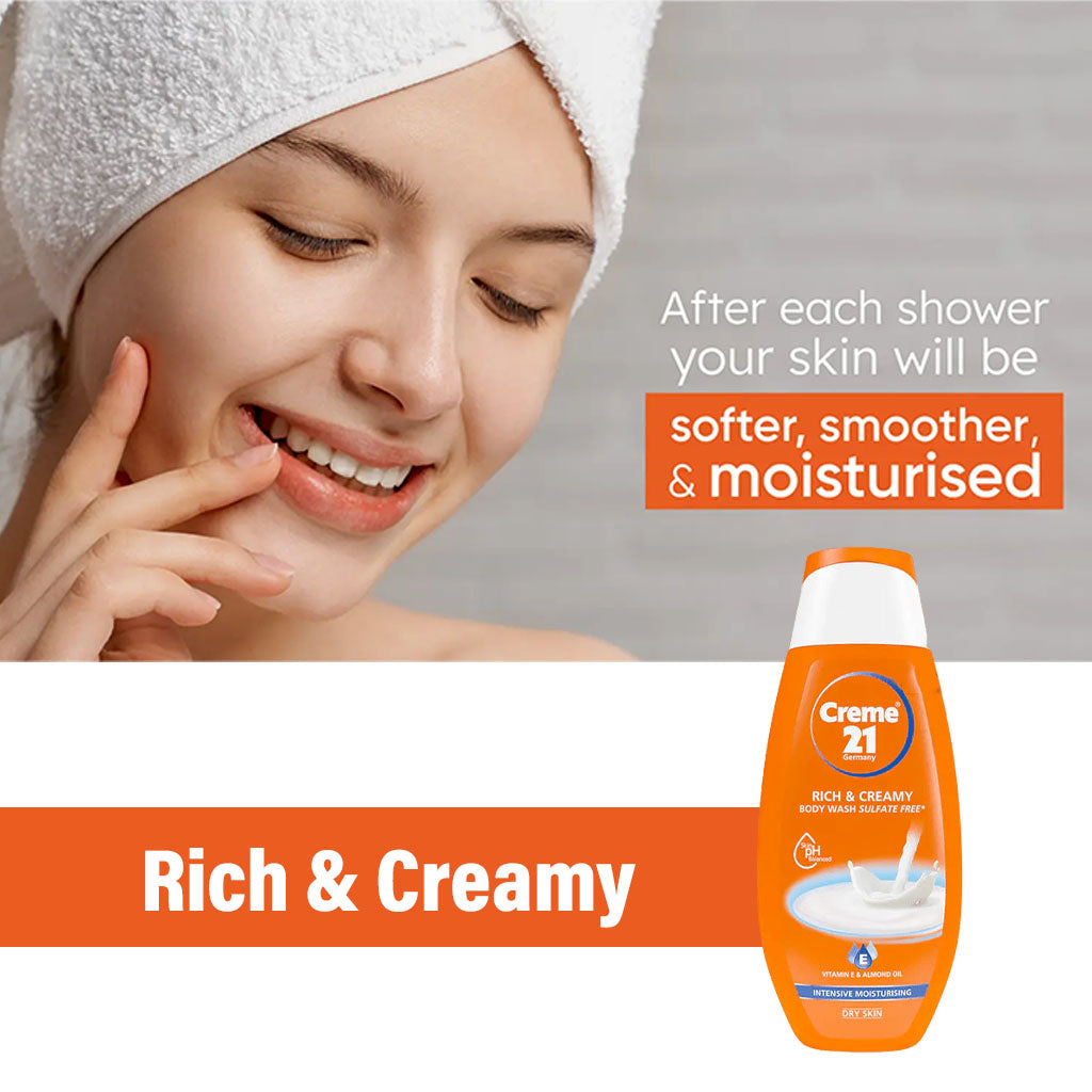 Creme 21 Intensive Moisturizing Rich & Creamy Sulfate-Free Body Wash For Dry Skin, Value Pack of 2 x 250ml - Easy Pharmacy LLC