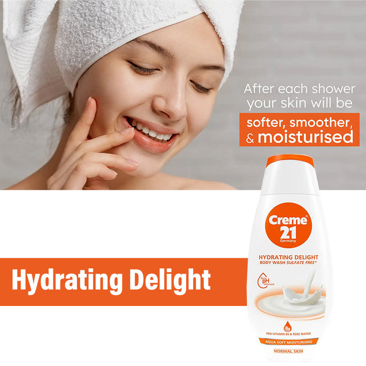 Creme 21 Hydrating Delight Aqua Soft Moisturizing Sulphate-Free Body Wash For Normal Skin, Value Pack of 2 x 250ml - Easy Pharmacy LLC