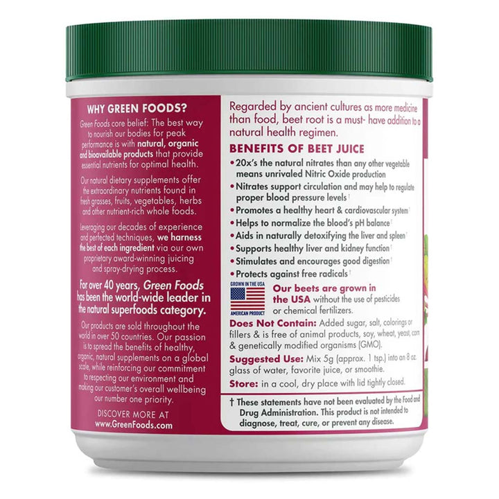 Green Foods Energy & Nitric Oxide Boosting Organic Beet Essence Juice Powder 150g - Easy Pharmacy LLC