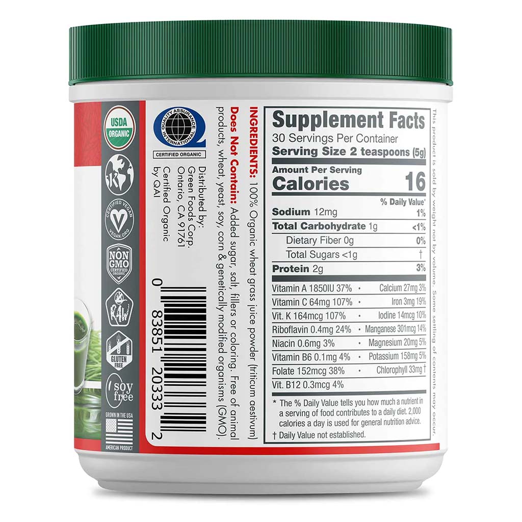 Green Foods Organic And Raw Wheatgrass Shots Freshly Squeezed Pure Juice Powder 150g - Easy Pharmacy LLC