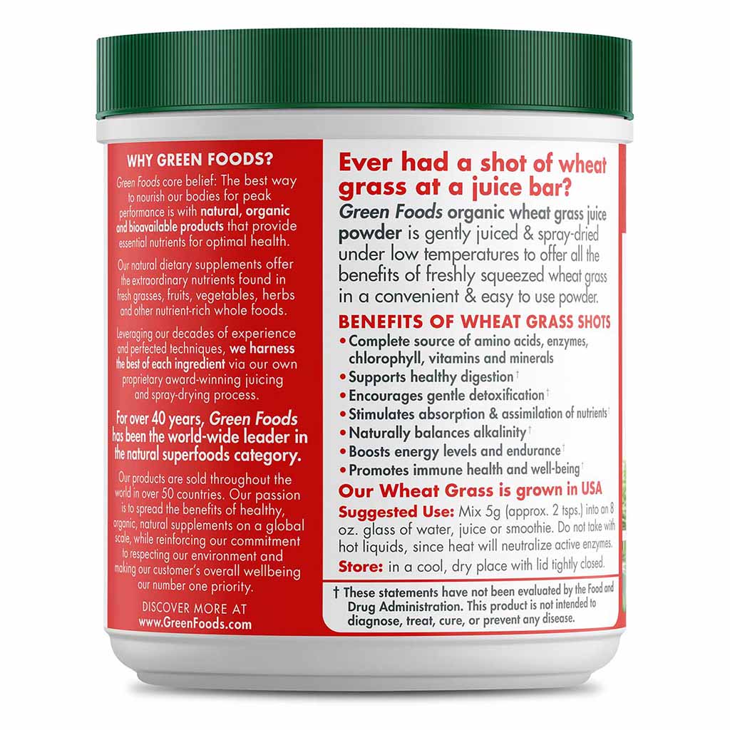 Green Foods Organic And Raw Wheatgrass Shots Freshly Squeezed Pure Juice Powder 150g - Easy Pharmacy LLC