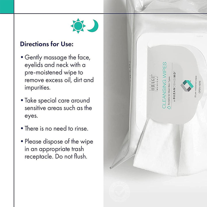 Obagi Medical On The Go Cleansing & Makeup Removing Wipes For Oily & Acne Prone Skin, Pack of 25's - Easy Pharmacy LLC