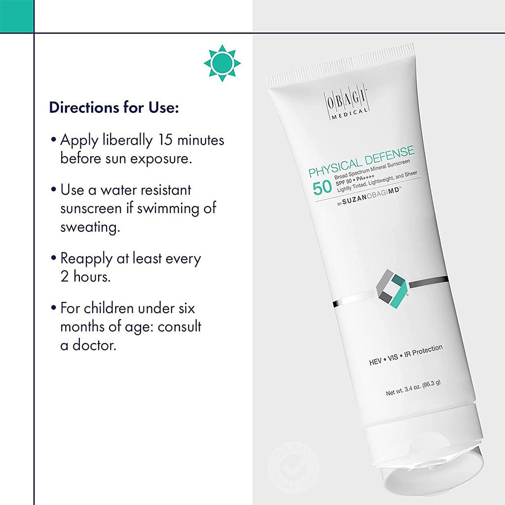 Obagi Medical Physical Defense SPF50 PA++++ Broad Spectrum Mineral Sunscreen Cream Tinted 96.3g - Easy Pharmacy LLC