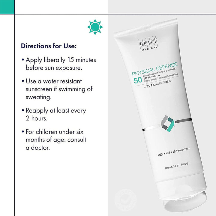 Obagi Medical Physical Defense SPF50 PA++++ Broad Spectrum Mineral Sunscreen Cream Tinted 96.3g - Easy Pharmacy LLC