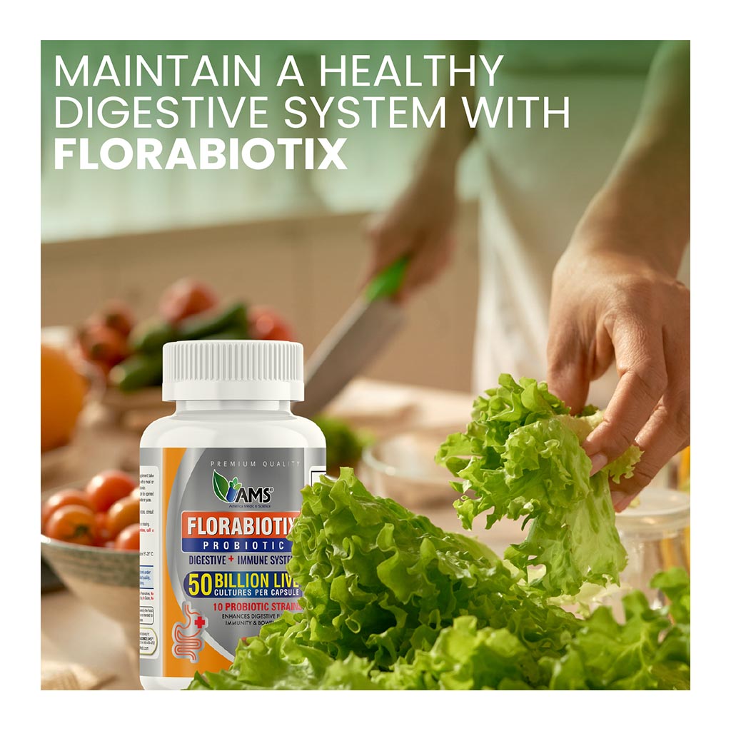 AMS Florabiotix Digestive + Immune System 50 Billion Live Cultures & 10 Probiotic strains Easy To Swallow Capsules, Pack of 30's - Easy Pharmacy LLC
