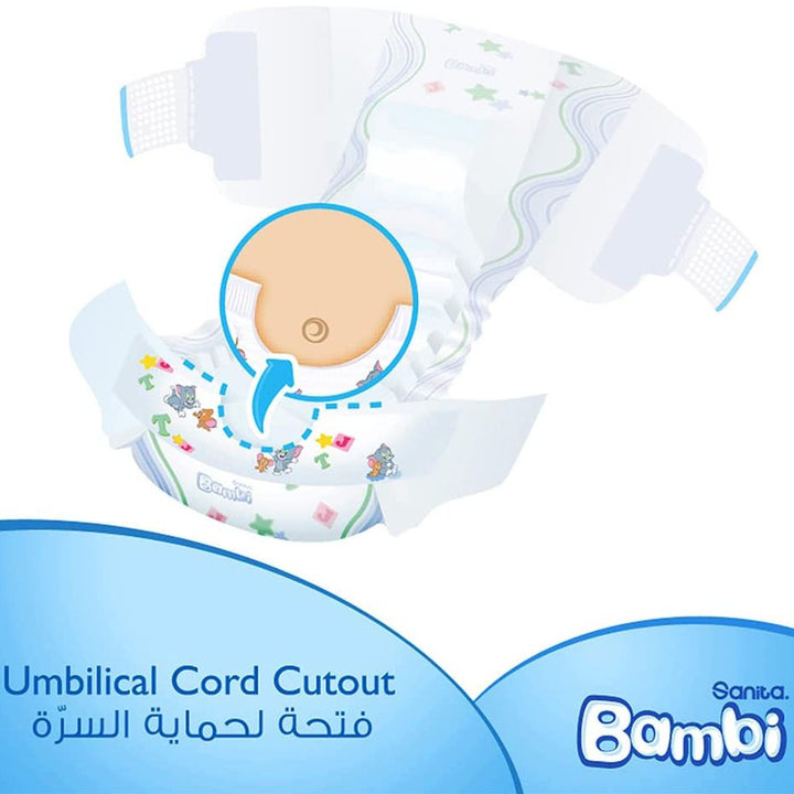 Sanita Bambi Tom And Jerry Baby Diapers, Size 1, For New Born With 2-4 Kg, Value Pack of 48's - Easy Pharmacy LLC