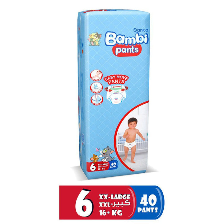 Sanita Bambi Easy Move Baby Diaper Pants, Size 6, XX-Large For 16+ Kg Baby, Jumbo Pack of 40's - Easy Pharmacy LLC