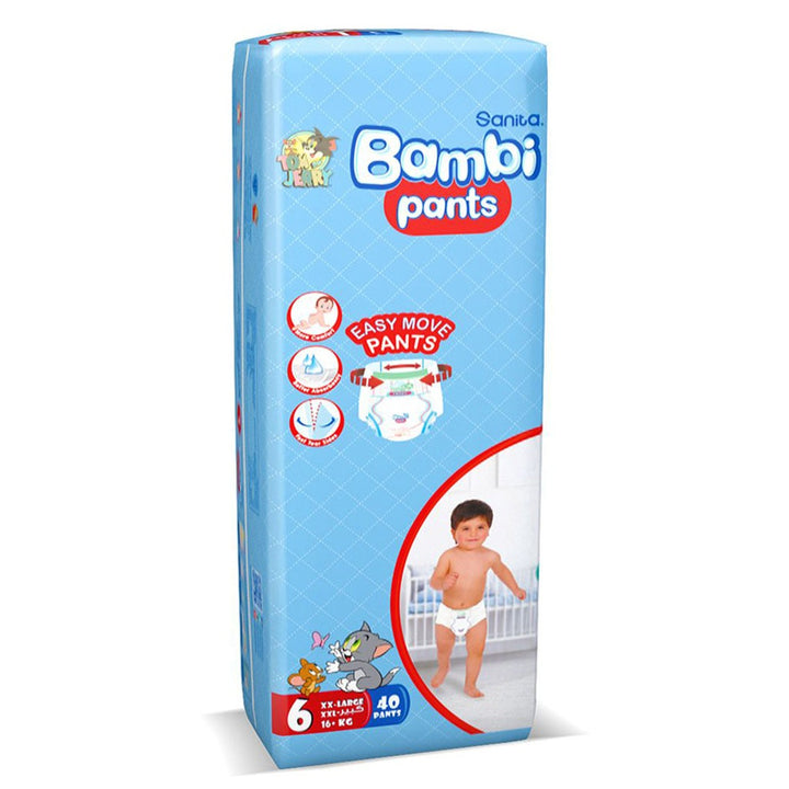 Sanita Bambi Easy Move Baby Diaper Pants, Size 6, XX-Large For 16+ Kg Baby, Jumbo Pack of 40's - Easy Pharmacy LLC