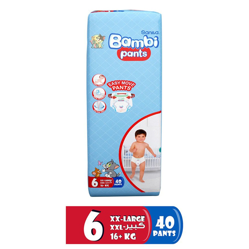 Sanita Bambi Easy Move Baby Diaper Pants, Size 6, XX-Large For 16+ Kg Baby, Jumbo Pack of 40's - Easy Pharmacy LLC