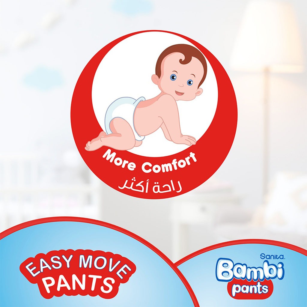 Sanita Bambi Easy Move Baby Diaper Pants, Size 6, XX-Large For 16+ Kg Baby, Jumbo Pack of 40's - Easy Pharmacy LLC