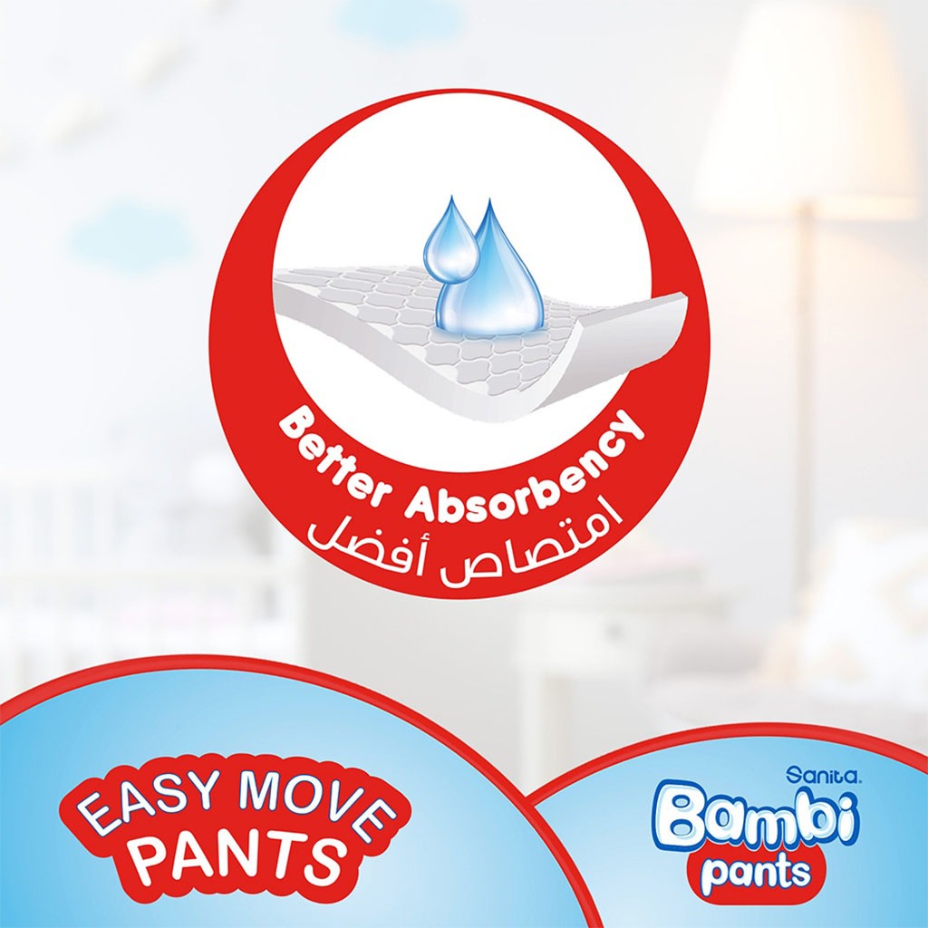 Sanita Bambi Easy Move Baby Diaper Pants, Size 6, XX-Large For 16+ Kg Baby, Jumbo Pack of 40's - Easy Pharmacy LLC