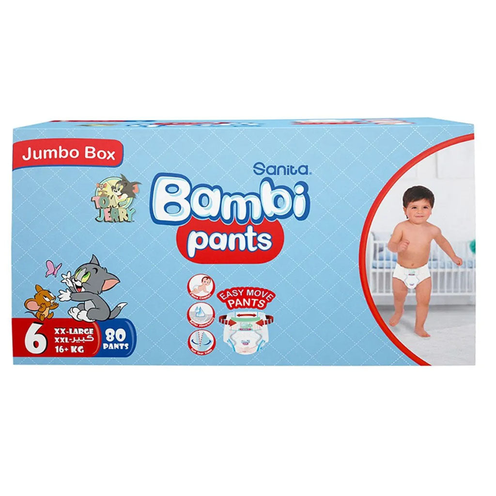 Sanita Bambi Easy Move Baby Diaper Pants, Size 6, XX-Large For 16+ Kg Baby, Jumbo Pack of 80's - Easy Pharmacy LLC