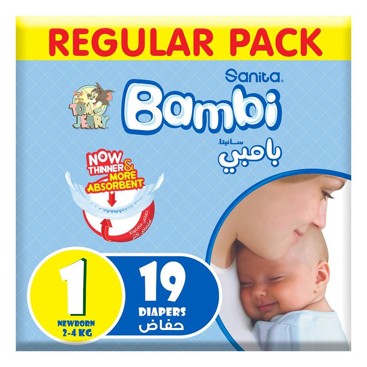 Sanita Bambi Tom And Jerry Baby Diapers, Size 1, For Newborn Baby With 2-4 Kg, Regular Pack of 19's - Easy Pharmacy LLC