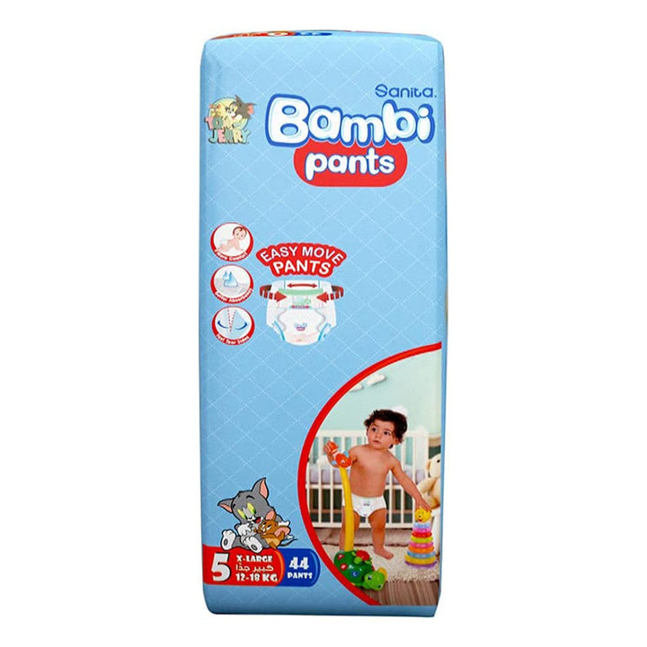 Sanita Bambi Easy Move Baby Diaper Pants, Size 5, X-Large For Baby 12-18 Kg Baby, Jumbo Pack of 44's - Easy Pharmacy LLC