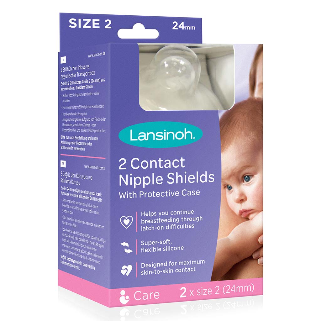 Lansinoh Contact Nipple Shields With Protective Case For Breastfeeding Moms, Size 2, 24mm, Pack of 2's - Easy Pharmacy LLC