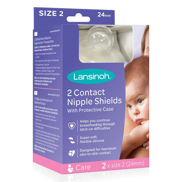 Lansinoh Contact Nipple Shields With Protective Case For Breastfeeding Moms, Size 2, 24mm, Pack of 2's - Easy Pharmacy LLC