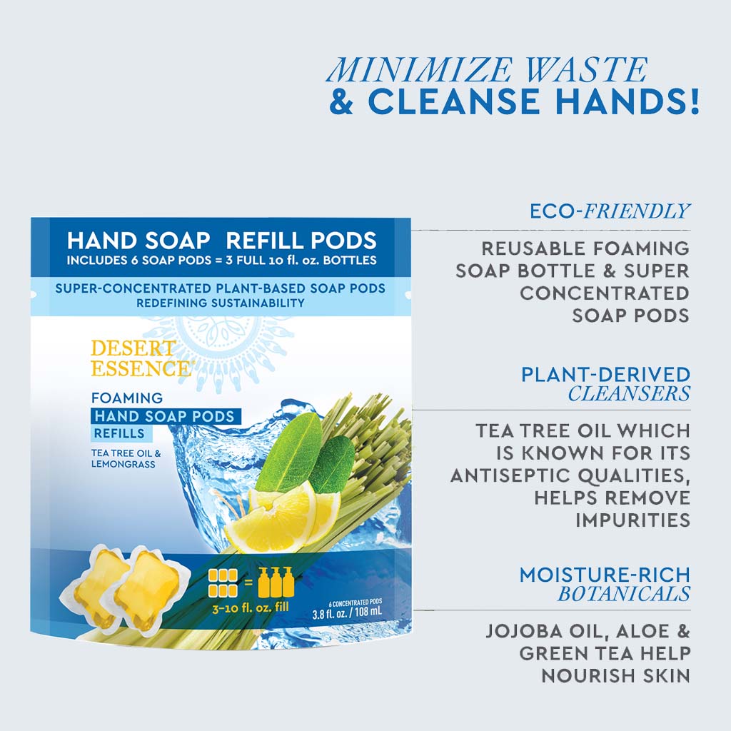 Desert Essence Foaming Hand Wash Refill Pods With Tea Tree Oil & Lemongrass 108ml - Easy Pharmacy LLC