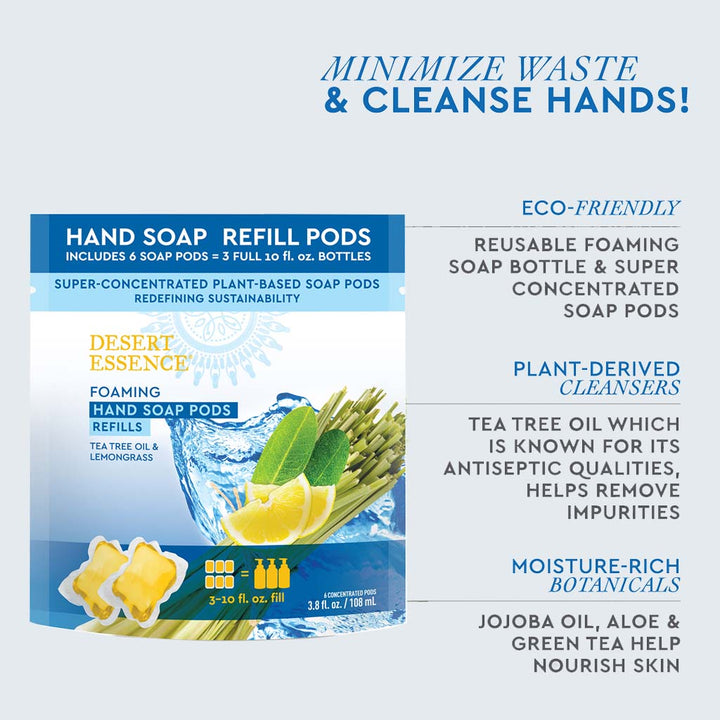 Desert Essence Foaming Hand Wash Refill Pods With Tea Tree Oil & Lemongrass 108ml - Easy Pharmacy LLC