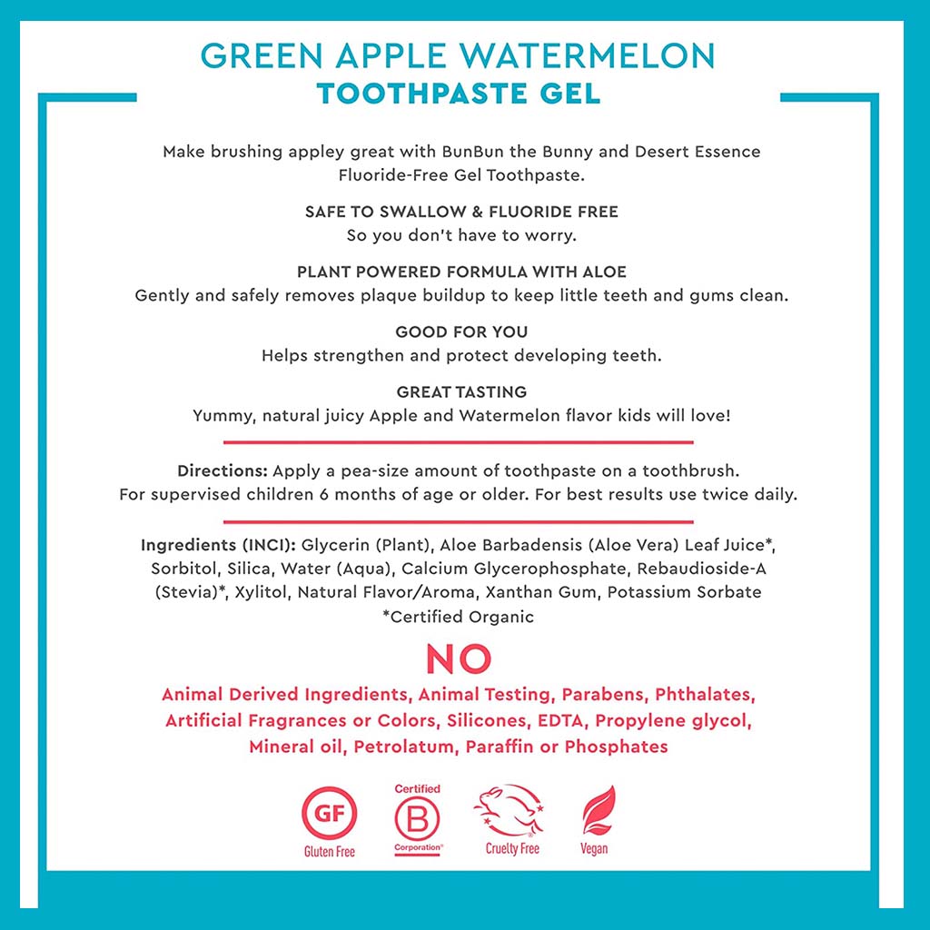 Desert Essence Green Apple & Watermelon Fluoride-Free Kids Gel Toothpaste 133g - Easy Pharmacy LLC