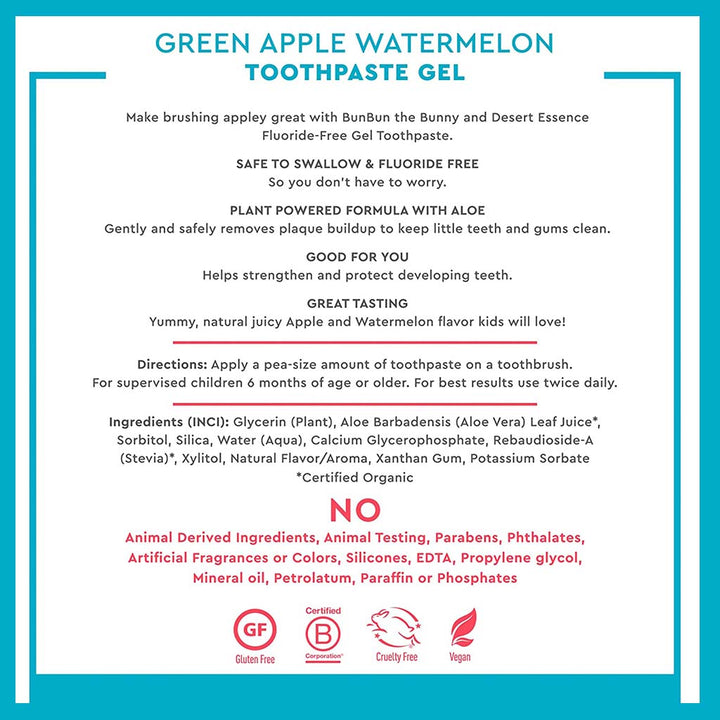 Desert Essence Green Apple & Watermelon Fluoride-Free Kids Gel Toothpaste 133g - Easy Pharmacy LLC
