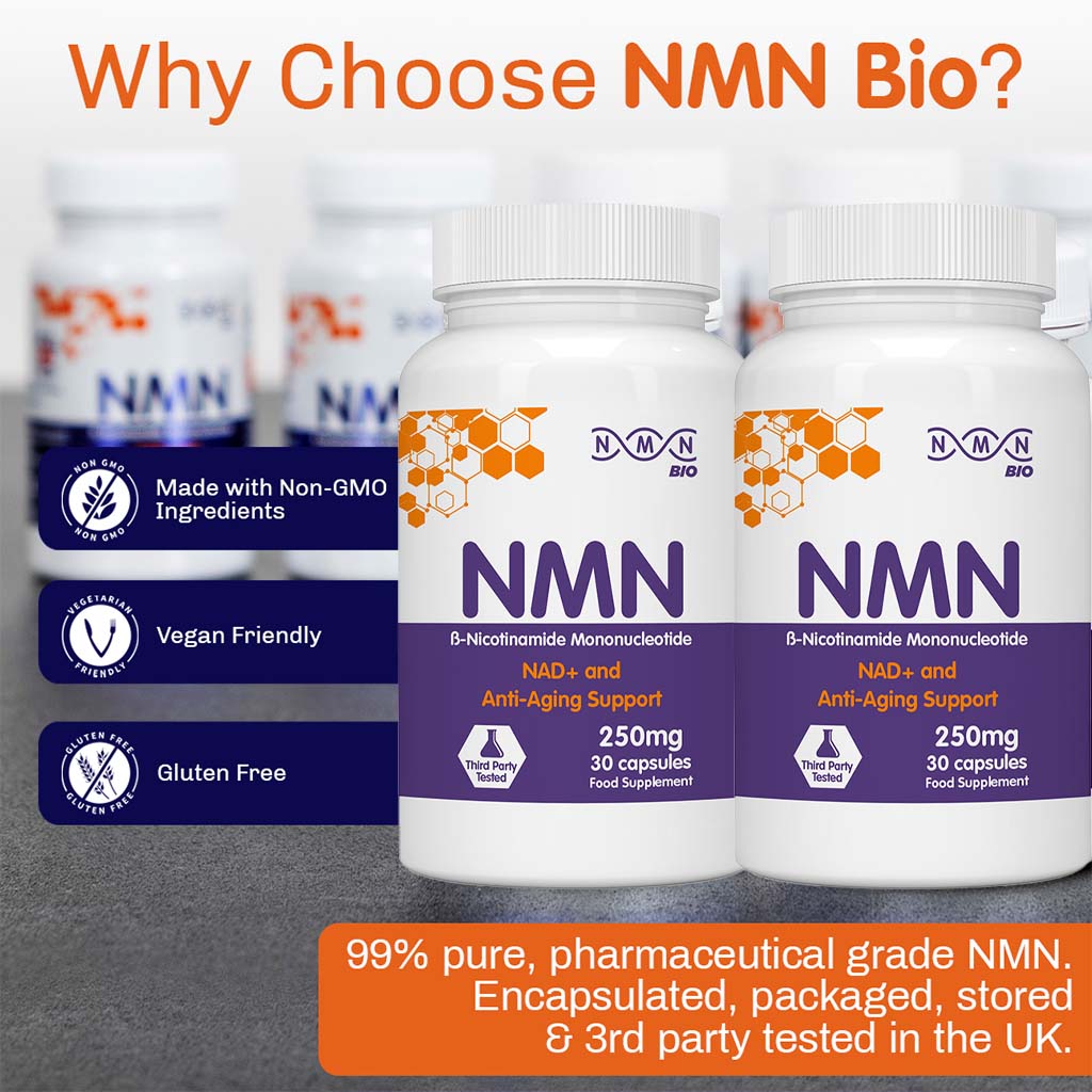 NMN Bio Beta Nicotinamide Mononucleotide 250mg Capsules For Anti-aging Support, Pack of 30's - Easy Pharmacy LLC