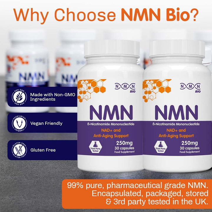 NMN Bio Beta Nicotinamide Mononucleotide 250mg Capsules For Anti-aging Support, Pack of 30's - Easy Pharmacy LLC