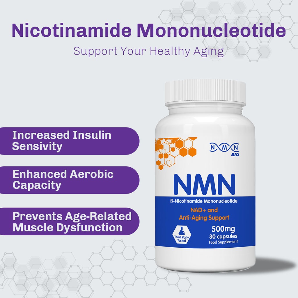 NMN Bio Beta Nicotinamide Mononucleotide 500mg Capsules For Anti-aging Support, Pack of 30's - Easy Pharmacy LLC
