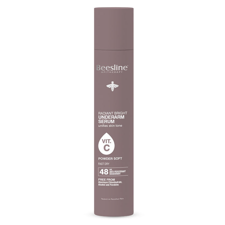 Beesline Radiant Bright Vitamin C Enriched Fast Dry Underarm Serum, Aluminum Free Antiperspirant Deodorant - Powder Soft 150ml - Easy Pharmacy LLC