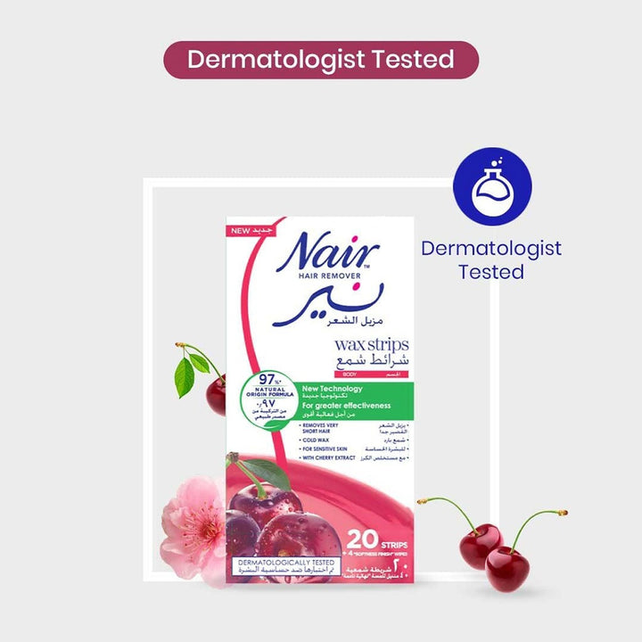 Nair Hair Remover Body Wax Strips With Cherry Extracts, Pack of 20's - Easy Pharmacy LLC