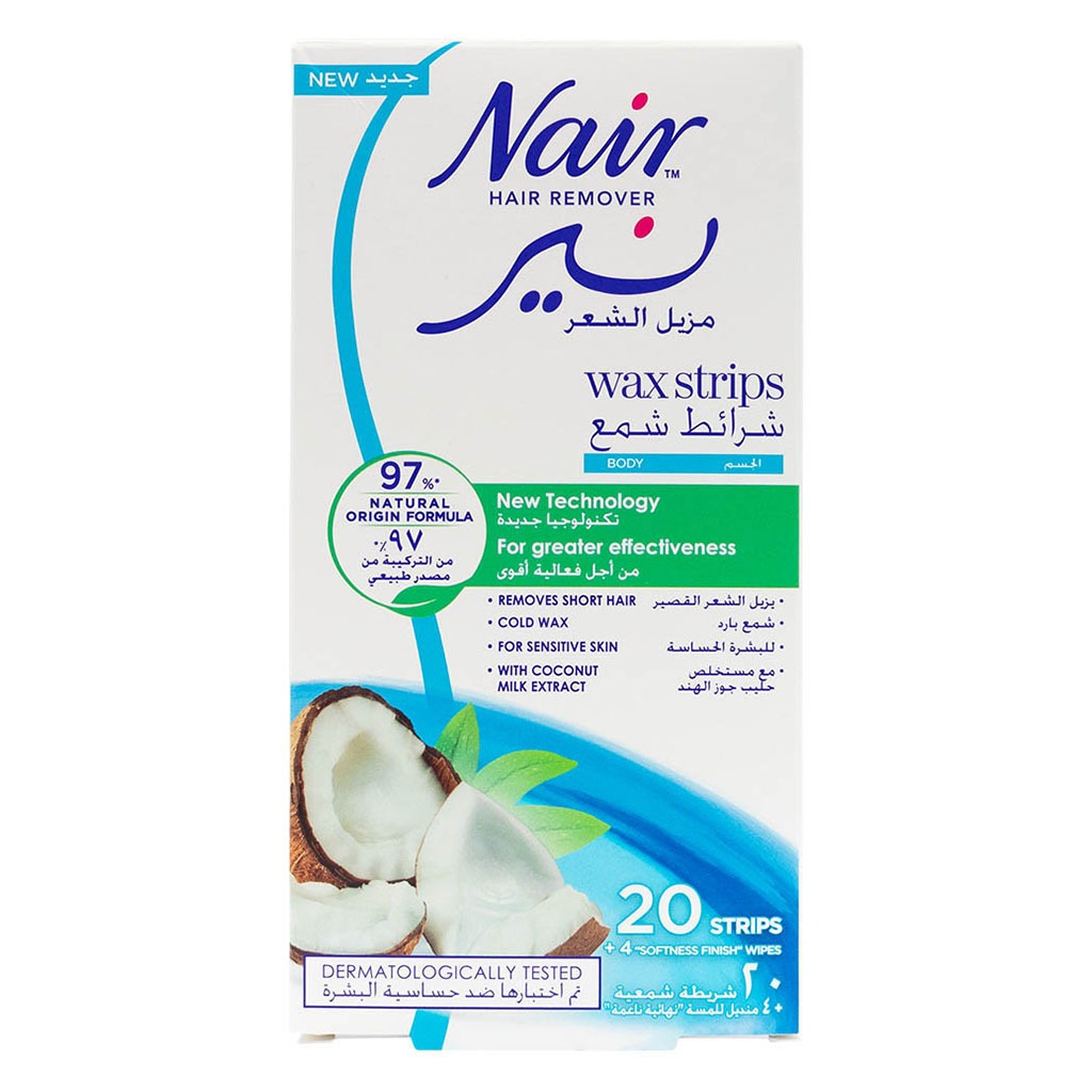Nair Hair Remover Body Wax Strips With Coconut Milk Extracts, Pack of 20's - Easy Pharmacy LLC