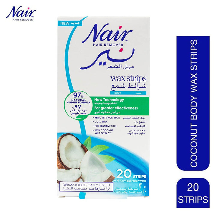 Nair Hair Remover Body Wax Strips With Coconut Milk Extracts, Pack of 20's - Easy Pharmacy LLC