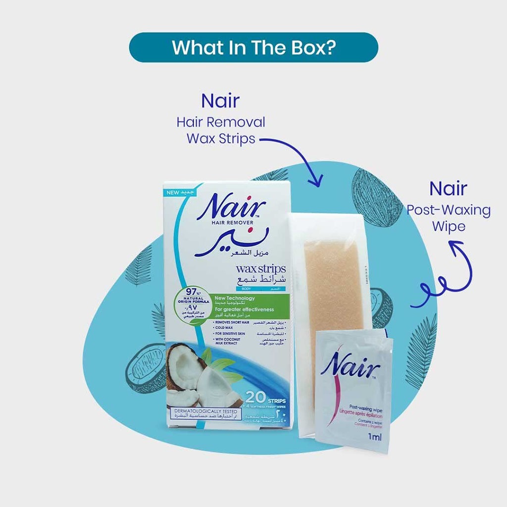 Nair Hair Remover Body Wax Strips With Coconut Milk Extracts, Pack of 20's - Easy Pharmacy LLC