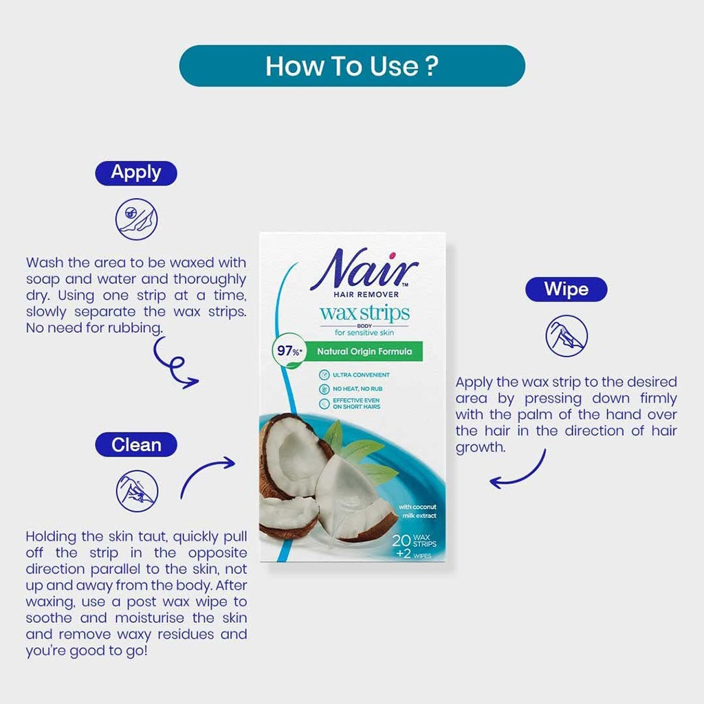Nair Hair Remover Body Wax Strips With Coconut Milk Extracts, Pack of 20's - Easy Pharmacy LLC