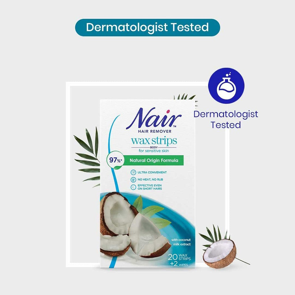 Nair Hair Remover Body Wax Strips With Coconut Milk Extracts, Pack of 20's - Easy Pharmacy LLC