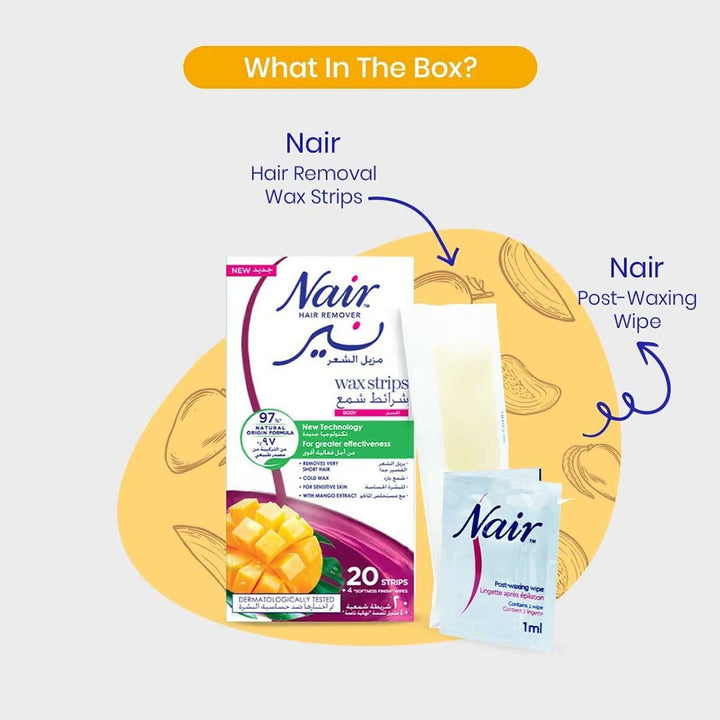 Nair Hair Remover Body Wax Strips With Mango Extracts, Pack of 20's - Easy Pharmacy LLC