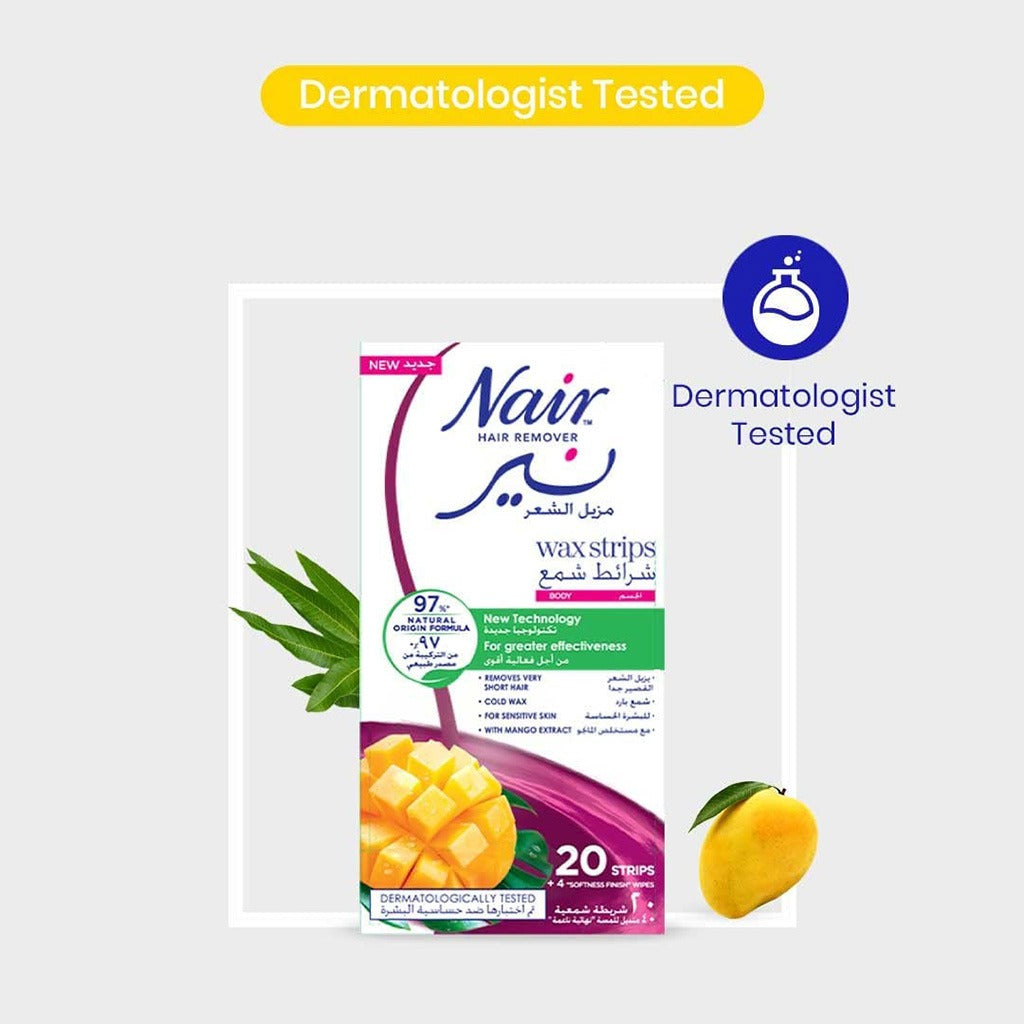 Nair Hair Remover Body Wax Strips With Mango Extracts, Pack of 20's - Easy Pharmacy LLC