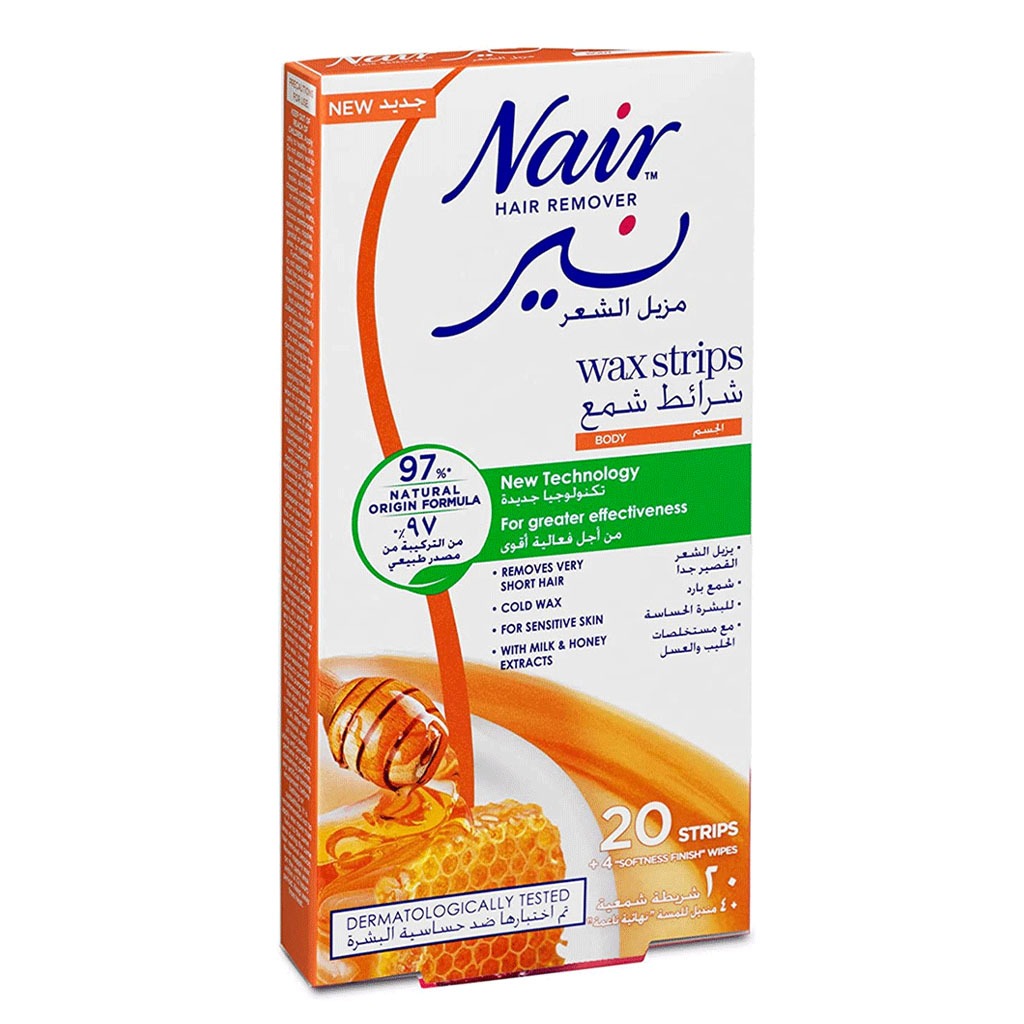 Nair Hair Remover Body Wax Strips With Milk & Honey Extract, Pack of 20's - Easy Pharmacy LLC