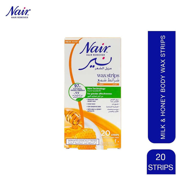 Nair Hair Remover Body Wax Strips With Milk & Honey Extract, Pack of 20's - Easy Pharmacy LLC