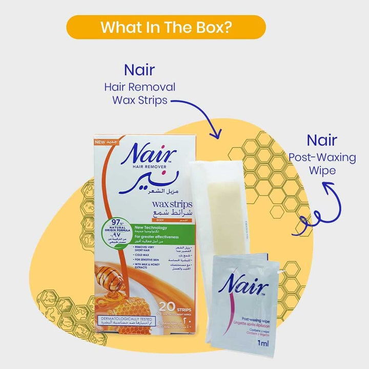 Nair Hair Remover Body Wax Strips With Milk & Honey Extract, Pack of 20's - Easy Pharmacy LLC