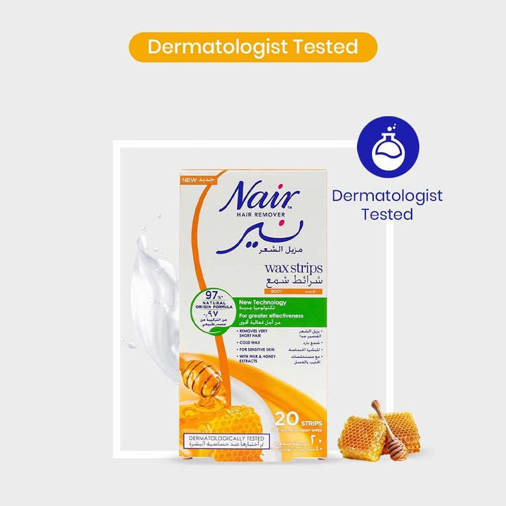 Nair Hair Remover Body Wax Strips With Milk & Honey Extract, Pack of 20's - Easy Pharmacy LLC