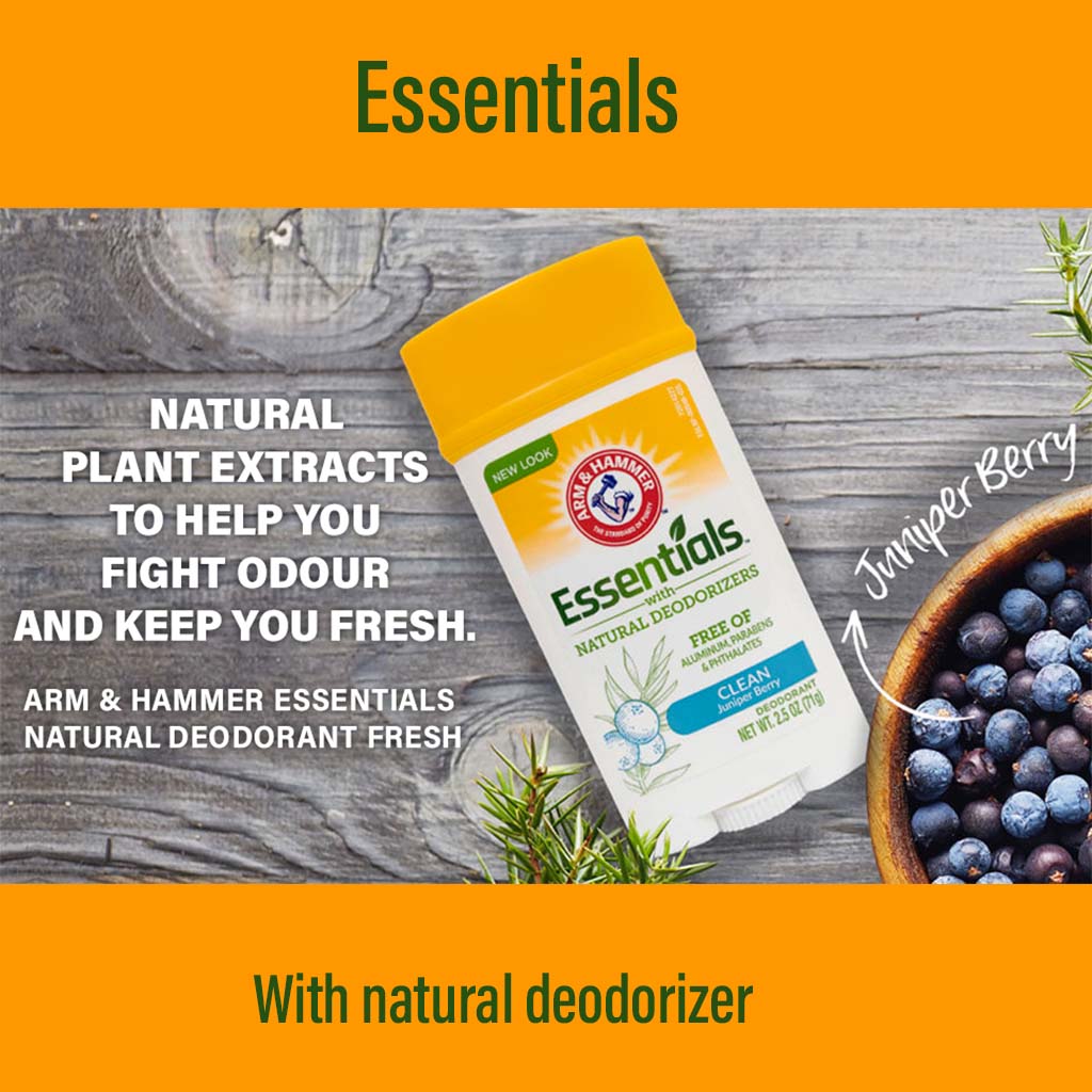 Arm & Hammer Essentials Solid Aluminium Free Deodorant With Natural Deodorizers, Clean 71g - Easy Pharmacy LLC
