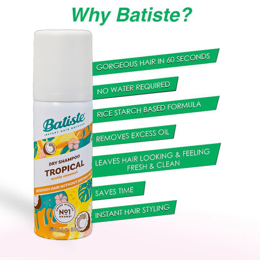 Batiste Instant Hair Refresh Dry Shampoo Tropical 50ml - Easy Pharmacy LLC