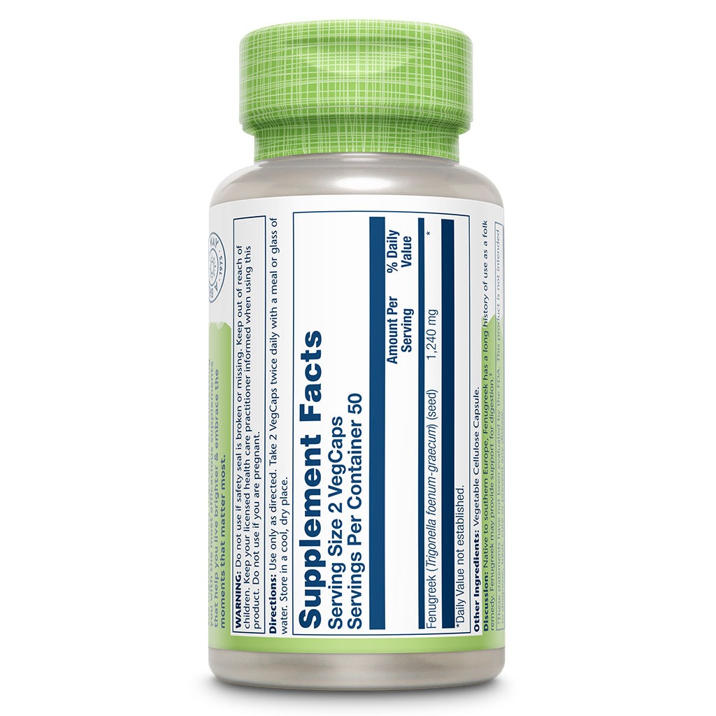 Solaray True Herbs Fenugreek 1240mg Vegetarian Capsule For Digestive Support, Pack of 100's - Easy Pharmacy LLC