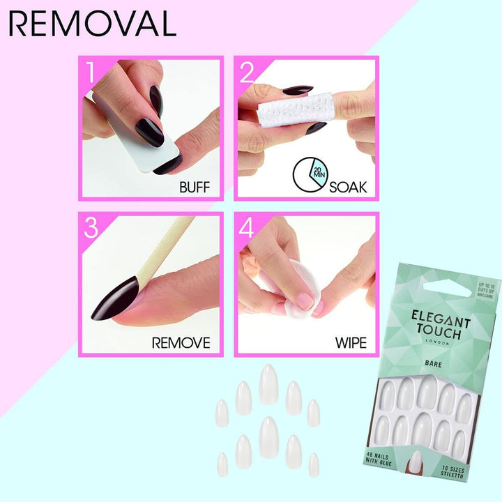 Elegant Touch Totally Bare Artificial Nails - Stiletto Shape, Pack of 48 Nails with Glue - Easy Pharmacy LLC