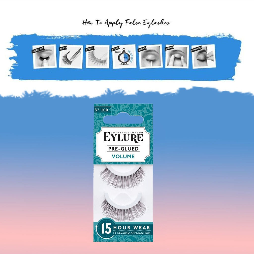 Eylure Pre-Glued False Eye Lashes 15Hr Wear- Volume No. 100, Pack of 1 Pair - Easy Pharmacy LLC