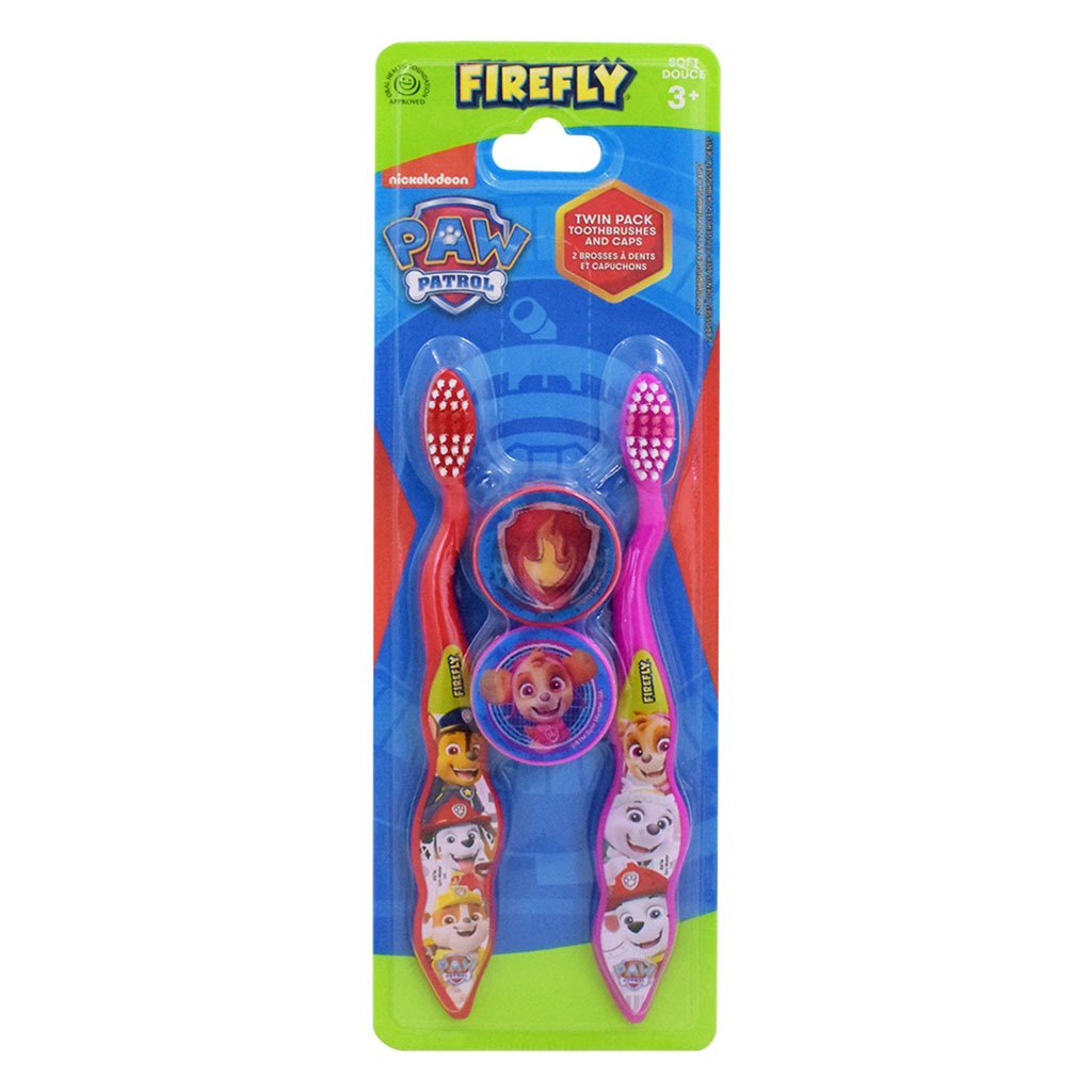 Firefly Paw Patrol 2 Toothbrushes And 2 Caps Twin Pack For 3+ Year Kids - Easy Pharmacy LLC